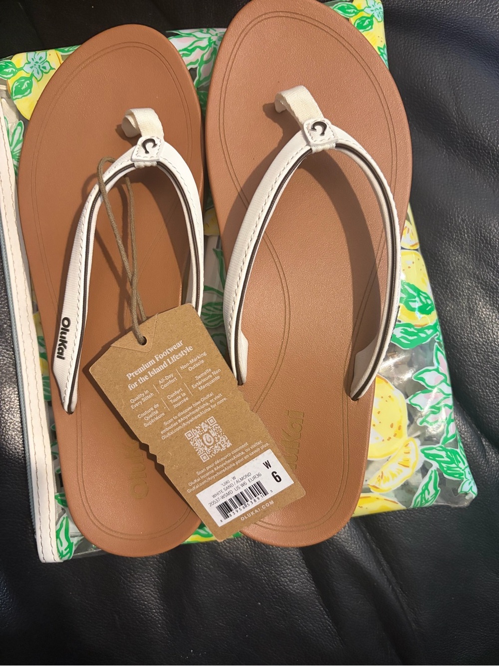 OluKai Women’s White and Tan Thong Sandals - Picture 2 of 4